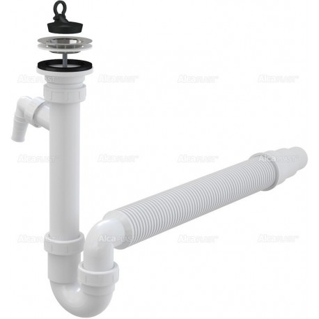 Alcaplast Syfon zlewu rurowy dwa przyłączem, z elastyczna rura i nierdzewnym sitkiem Ø70 A830 Ø50/40