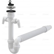 Alcaplast Syfon zlewu rurowy z dwoma zlaczkami, elastyczna rura i nierdzewnym sitkiem Ø70 A840 Ø50/40