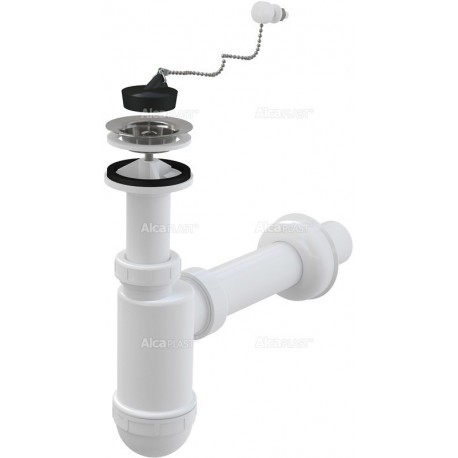 Alcaplast Syfon umywalkowy Ø40 z przyłączem i nierdzewnym sitkiem Ø63, łańcuszek A41R