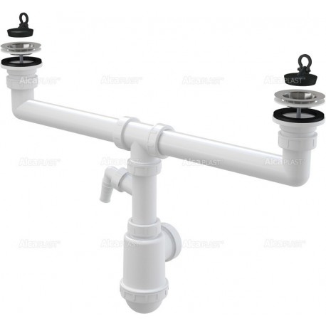 Alcaplast Syfon zlewu dwukomorowego z podłączeniem pralki sitka nierdzewne Ø70 A449P Ø50/40