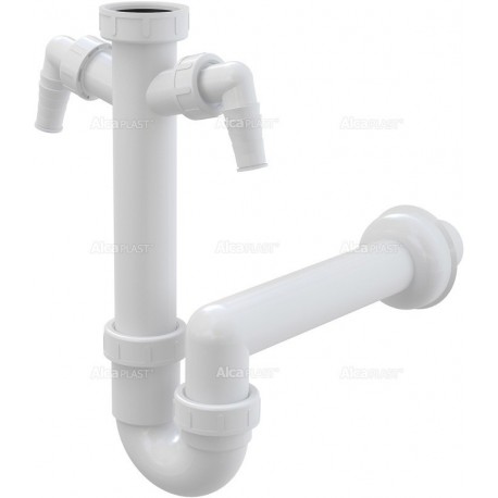 Alcaplast Pólsyfon zlewozmywaka rurowy z nakrętka 6/4" z dwoma przyłączami A82 Ø40