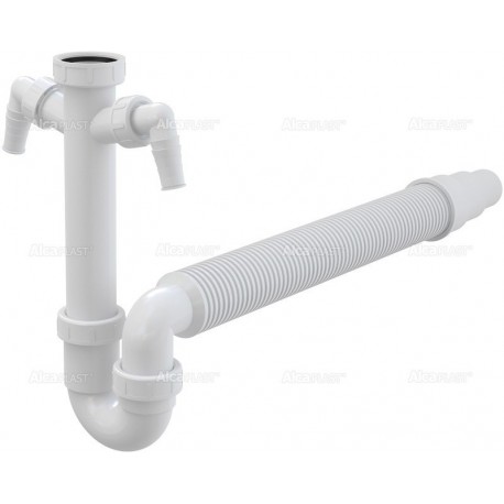 Alcaplast Półsyfon zlewozmywaka rurowy z nakrętka 6/4", z dwoma przyłączami i elastyczną rurą A84 Ø50/40